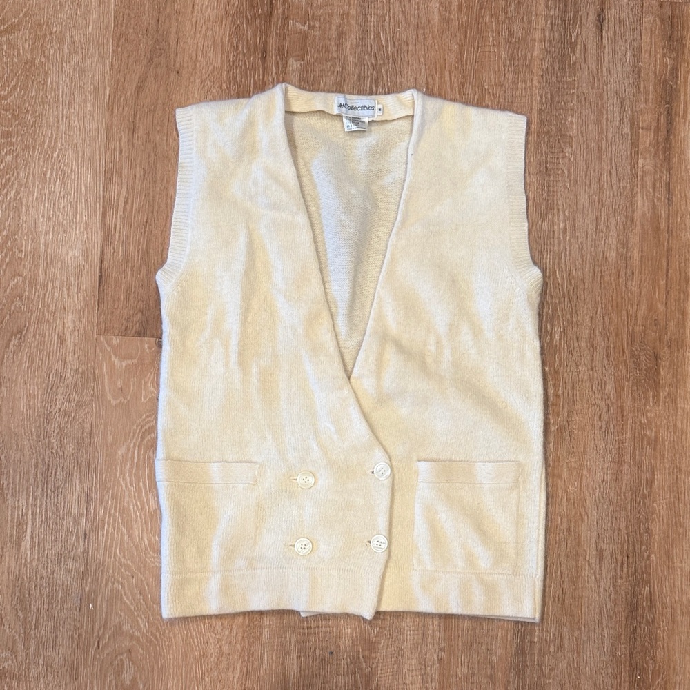 Cream Wool and Angora Buttoned Cardigan Vest